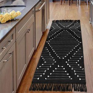 New Black Boho Area Rug with Tassel